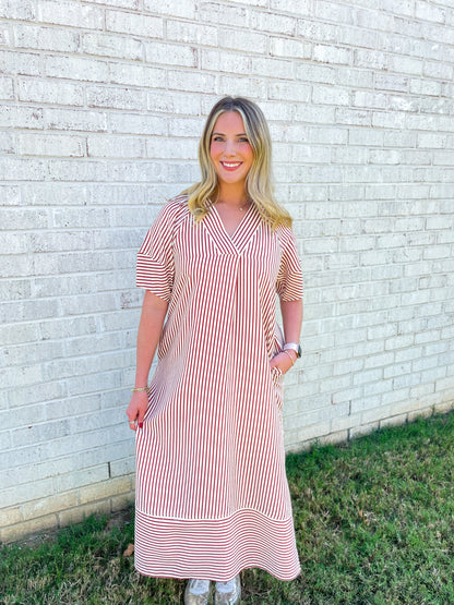 Striped V-Neck Midi Dress