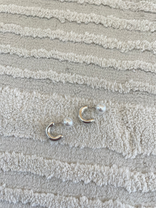 Pearl Back Silver Earrings