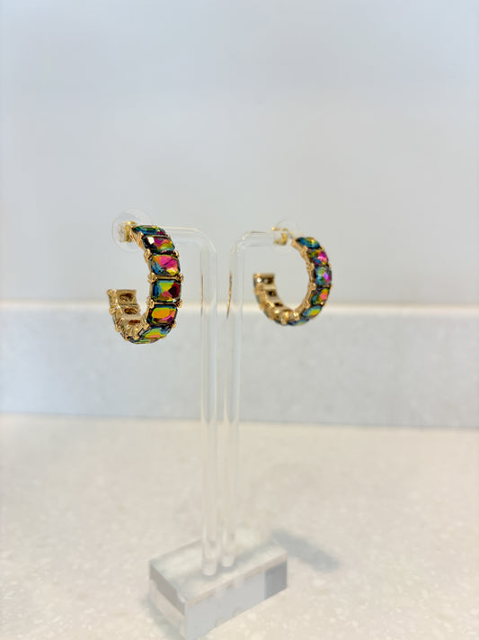 Multicolor Gemstone Hoop Earrings