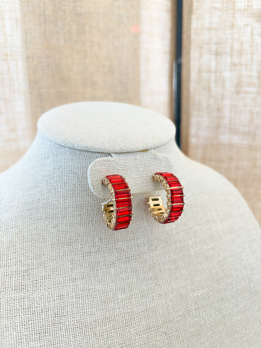 Red Hoop Gemstone Earrings