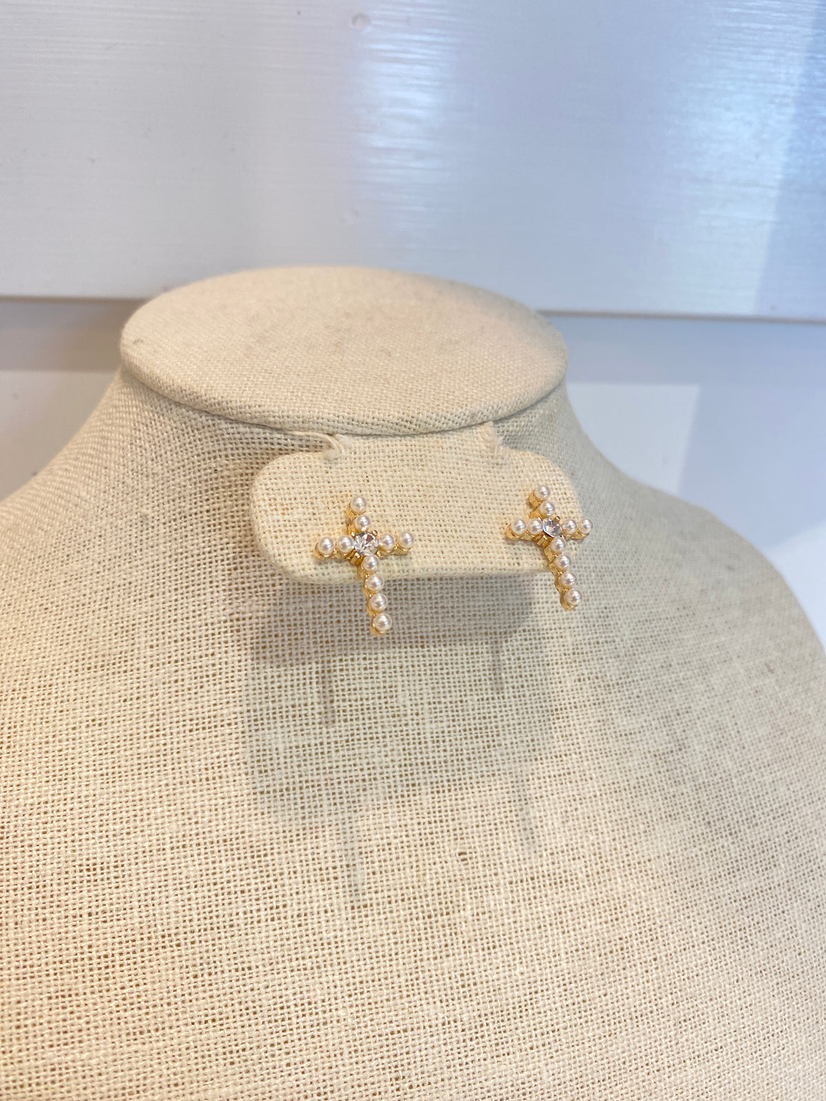 Pearl Gold Cross Studs
