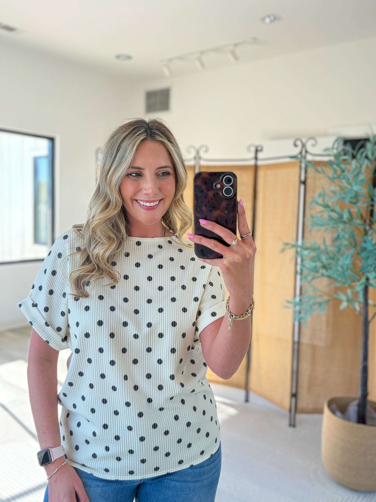 Polka Dot Ribbed Top