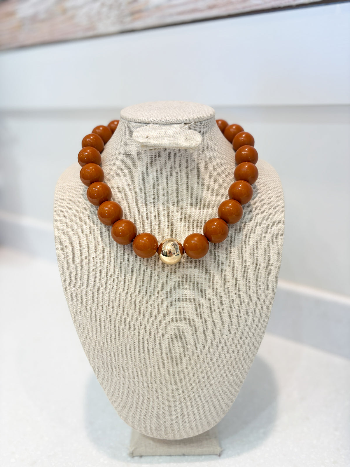 Bubble Beaded Necklace-BURNT ORANGE