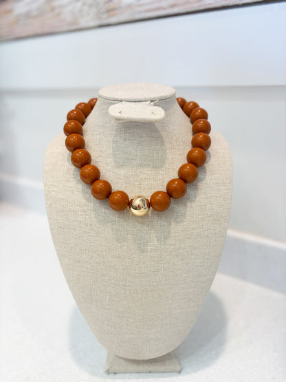 Bubble Beaded Necklace-BURNT ORANGE