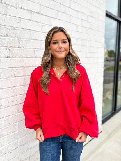 Kara V-Neck Button Up Sweatshirt
