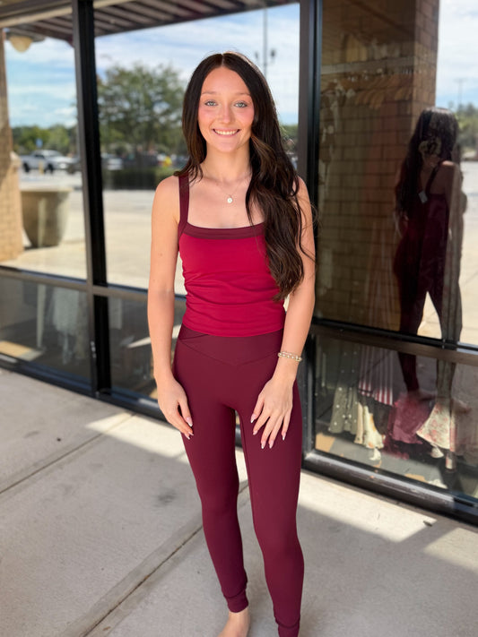 Burgundy Cross Over Athletic Leggings