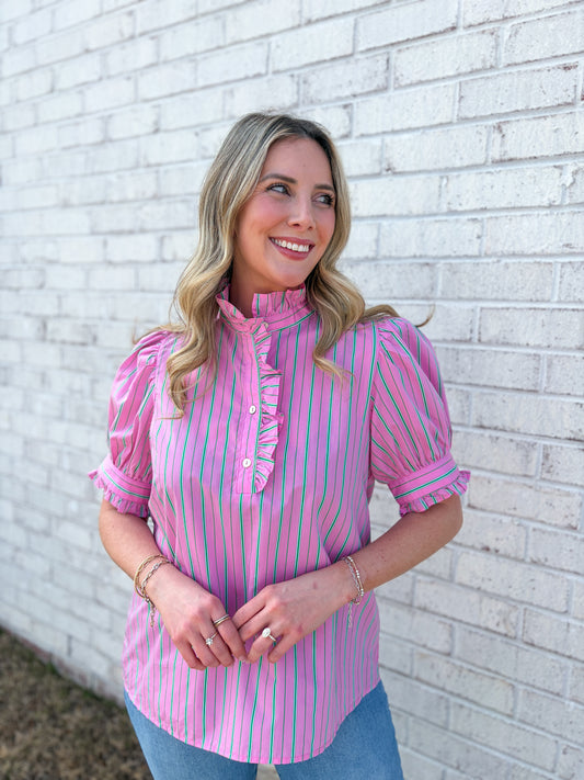 Striped Ruffle Collar Top