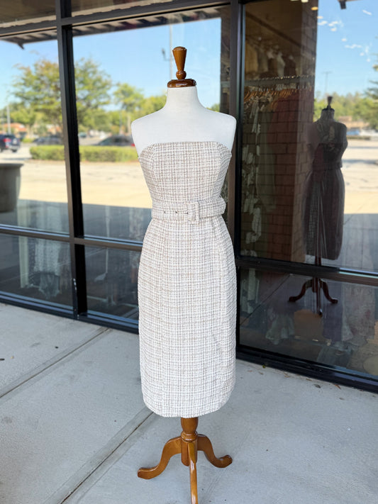 Strapless Belted Midi Dress