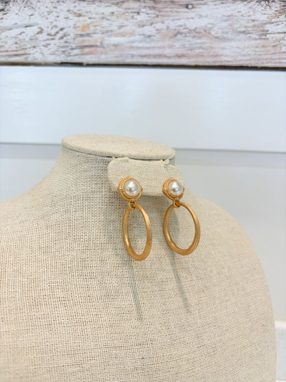 Matte Gold Pearl Dangle Earrings
