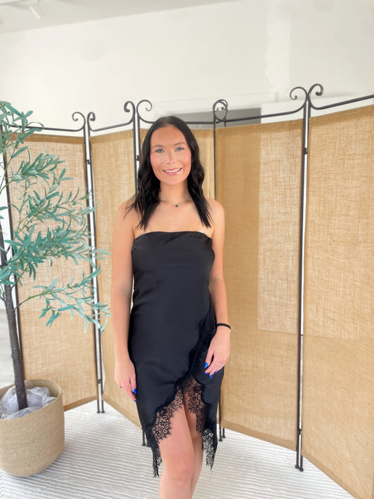 Satin Lace Midi Dress