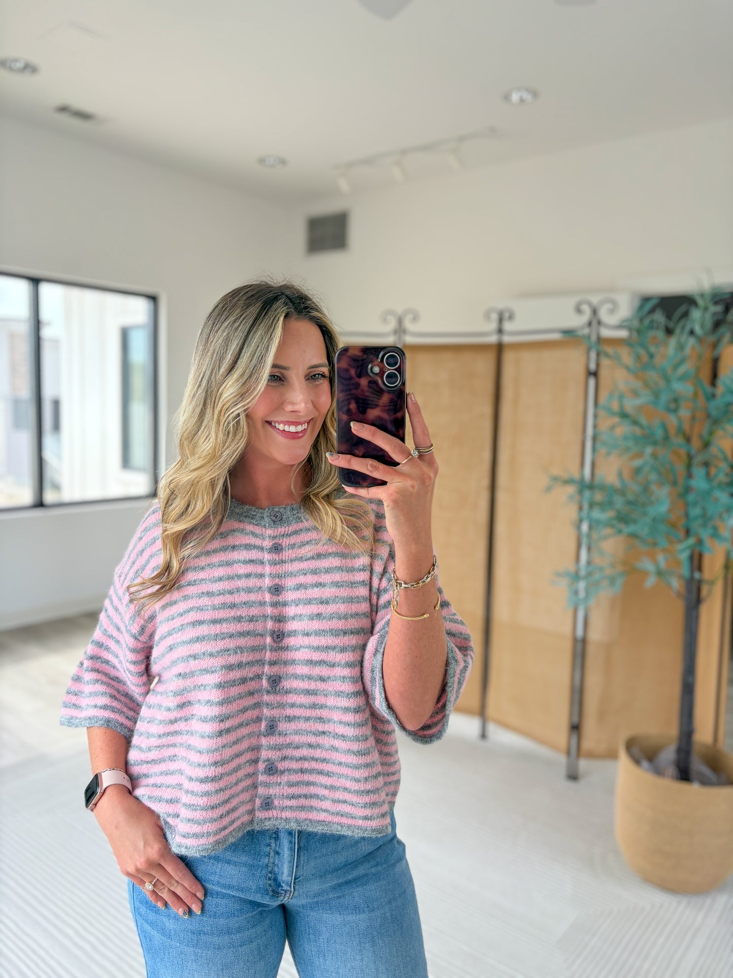 Quarter Sleeve Button Up Cardigan