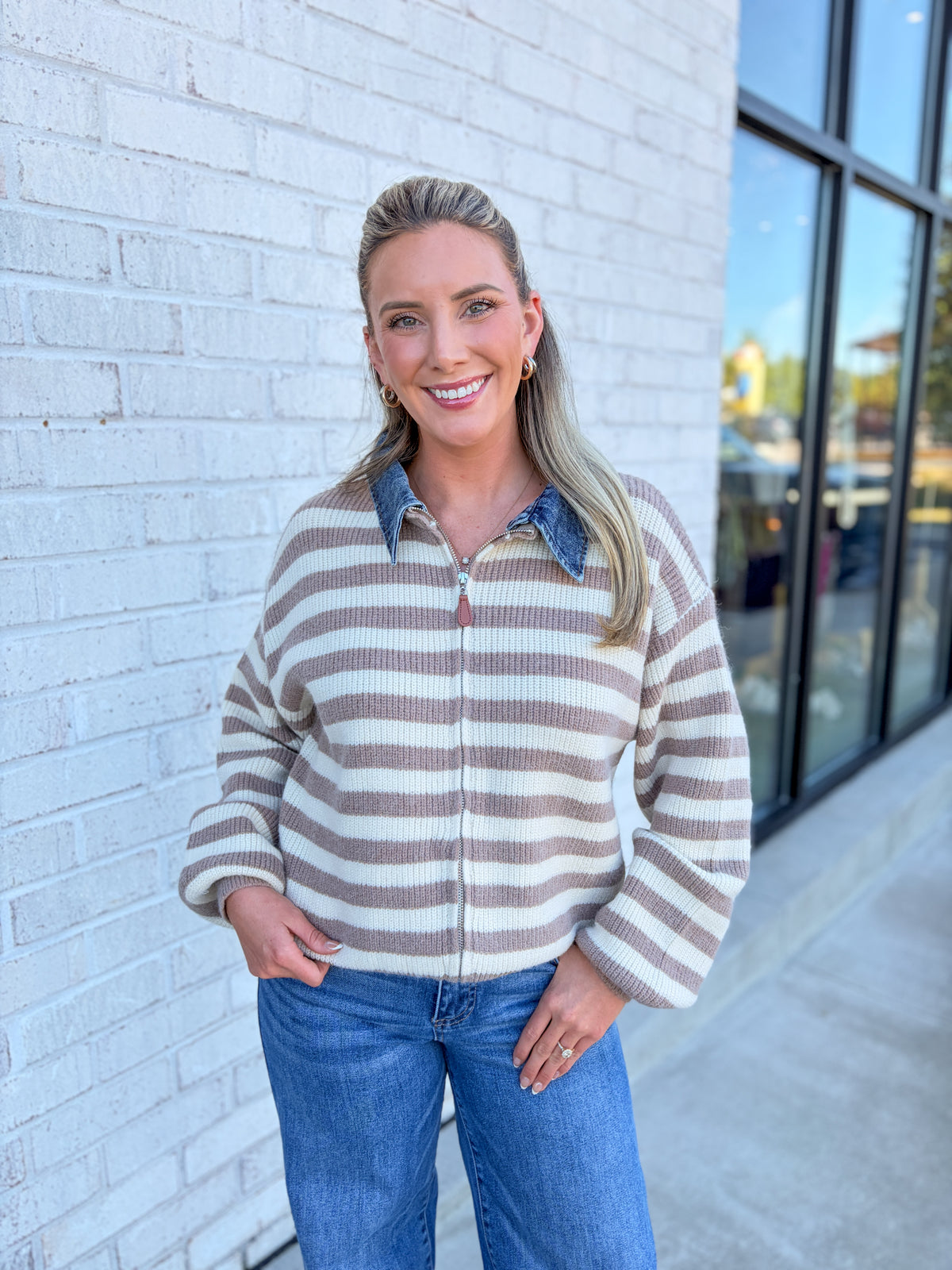 Marley Striped Zip Up Sweater
