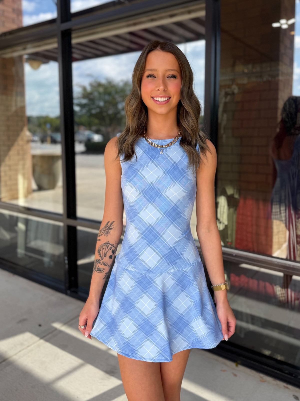 Dusty Blue Plaid Athletic Dress
