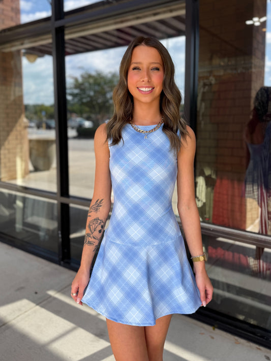 Dusty Blue Plaid Athletic Dress