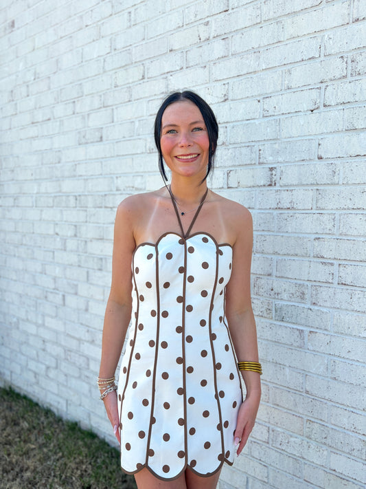 Scalloped Polka Dot Mini Dress