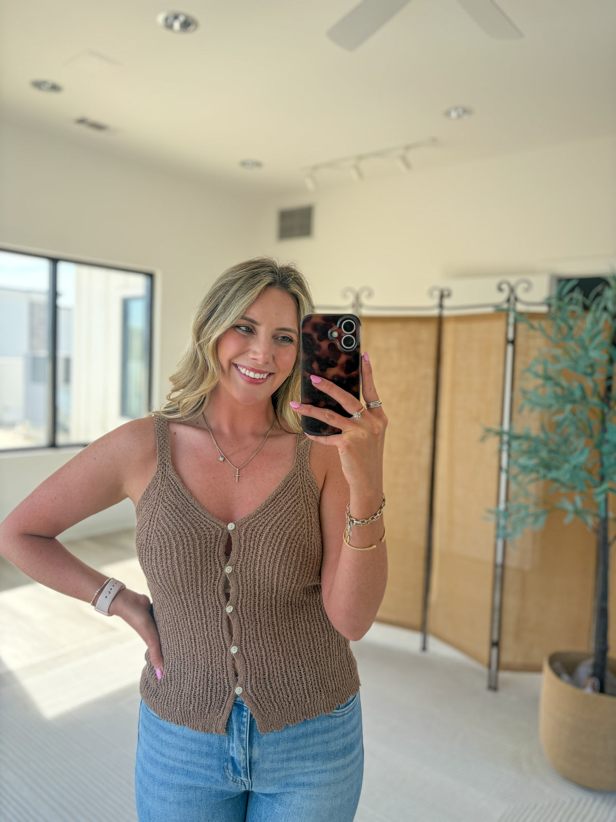 Knit Button Up Tank Top