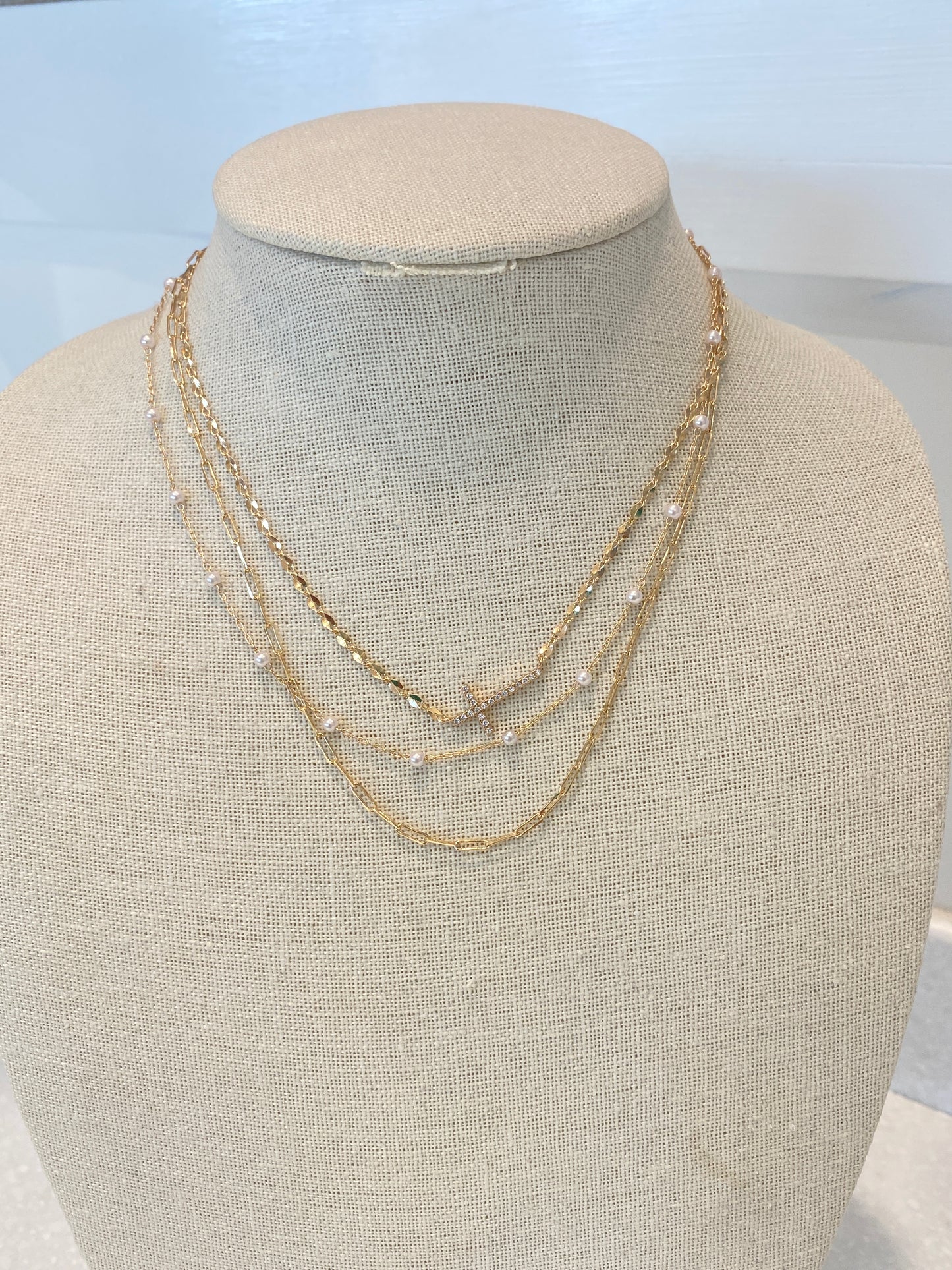 Layered Gold Cross Necklace