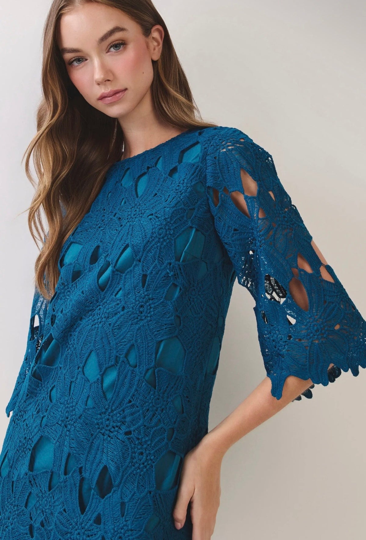 Eyelet Quarter Sleeve Mini Dress