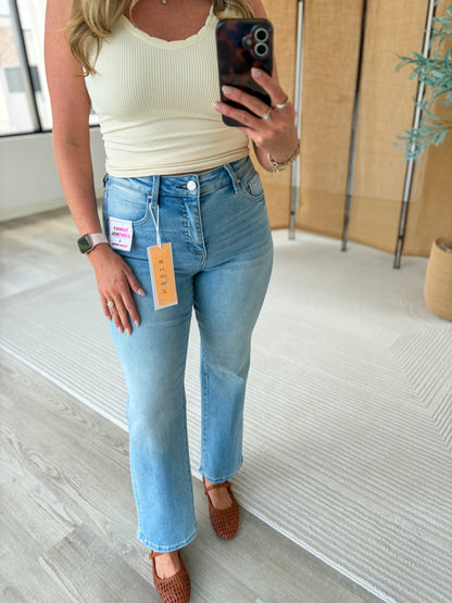 Risen Tummy Control High Rise Crop Straight Jeans