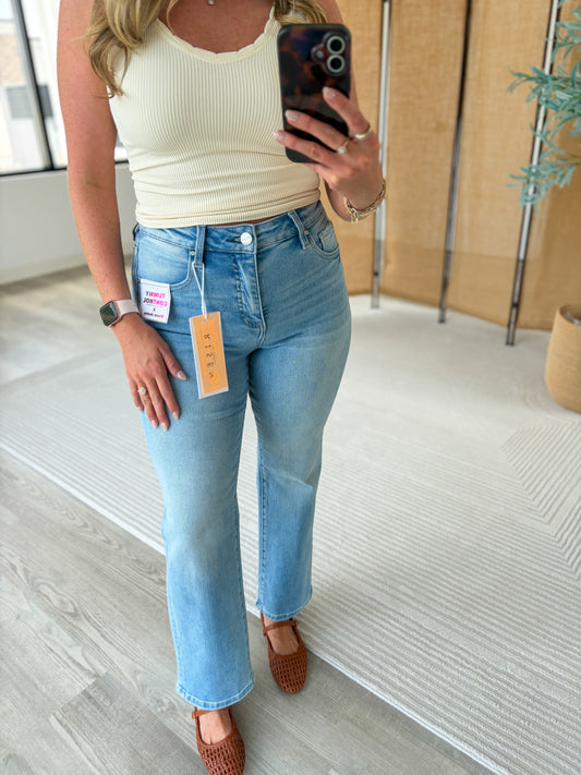 Risen Tummy Control High Rise Crop Straight Jeans