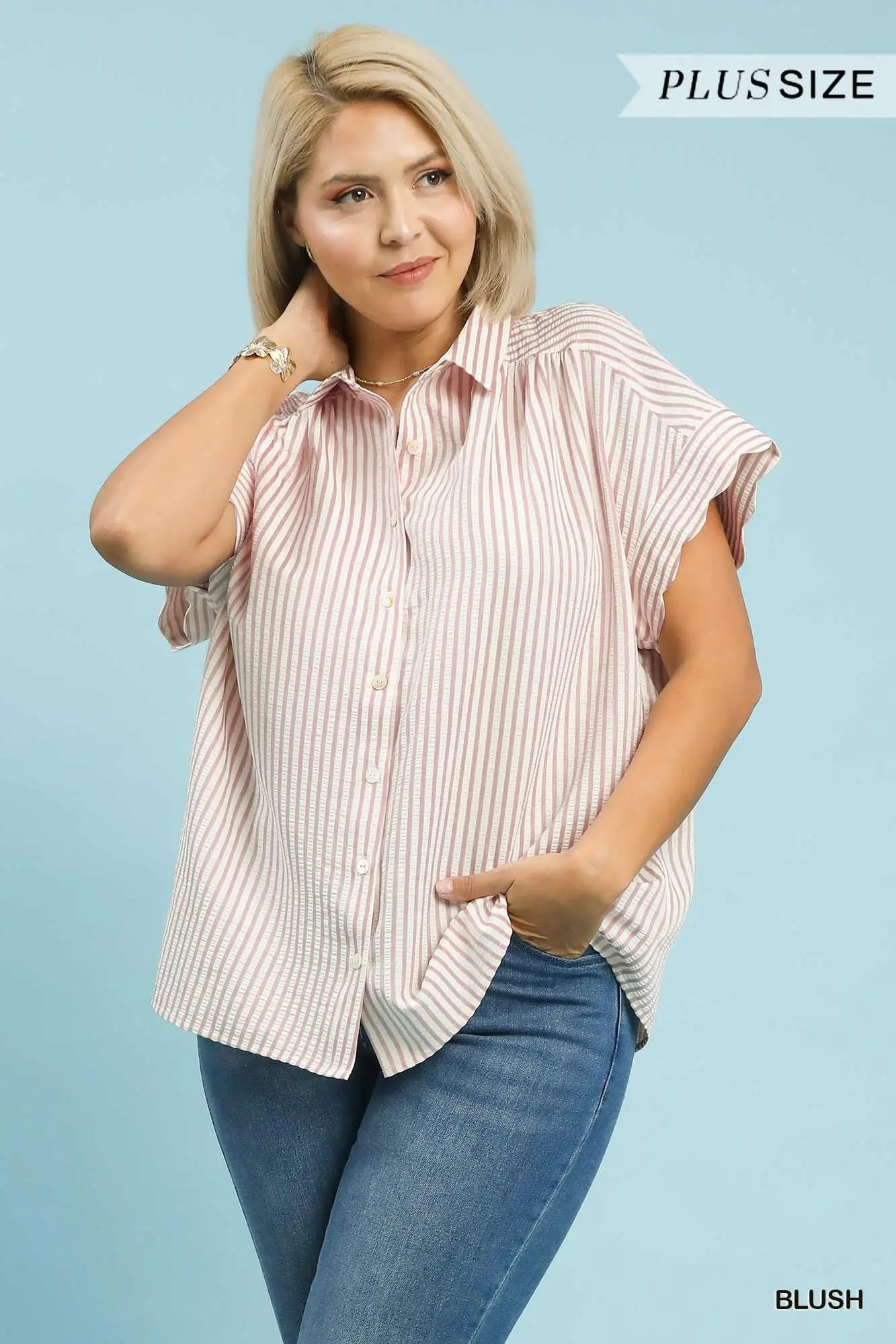 Striped Button Up Top - PLUS