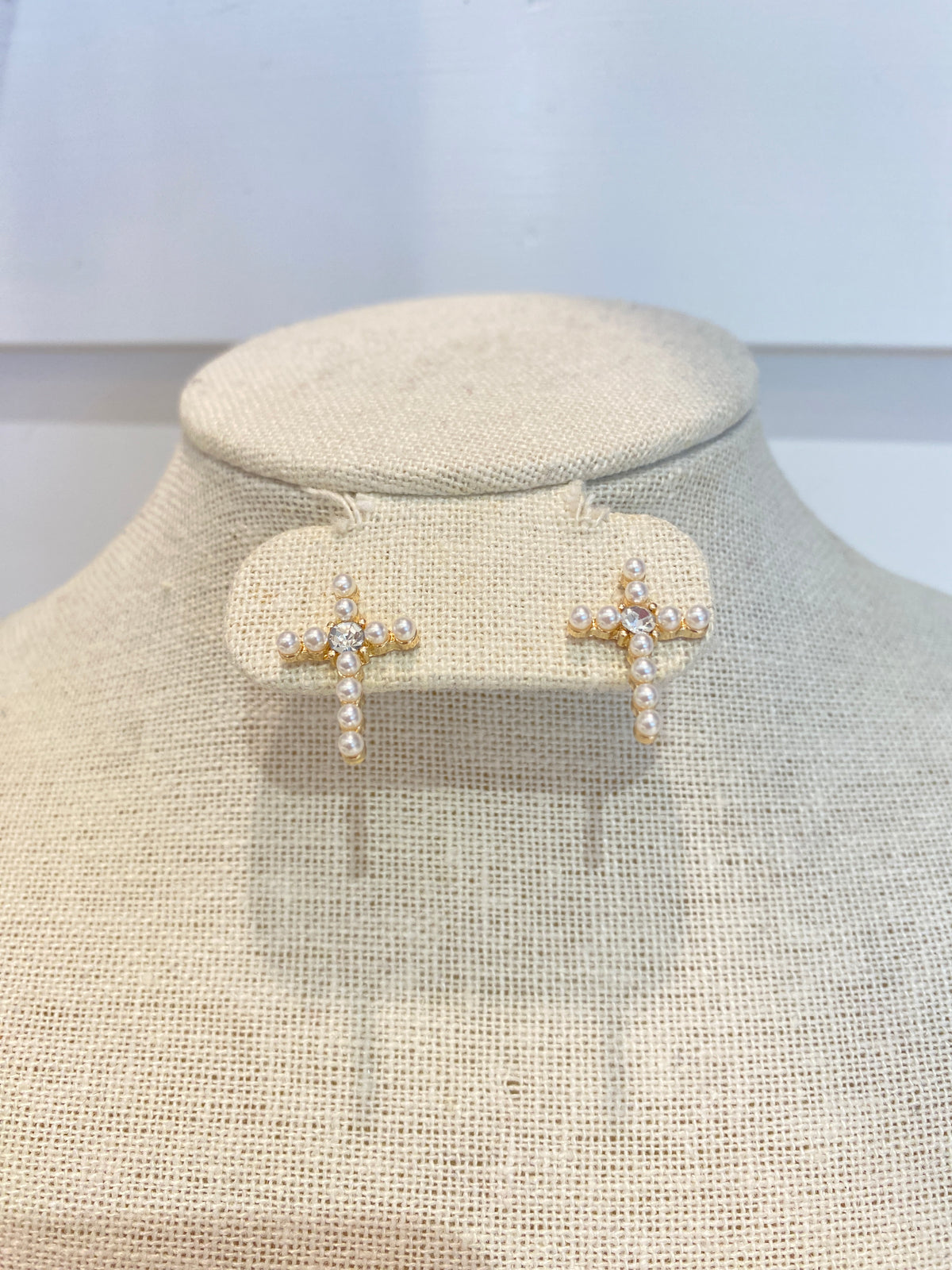 Pearl Gold Cross Studs