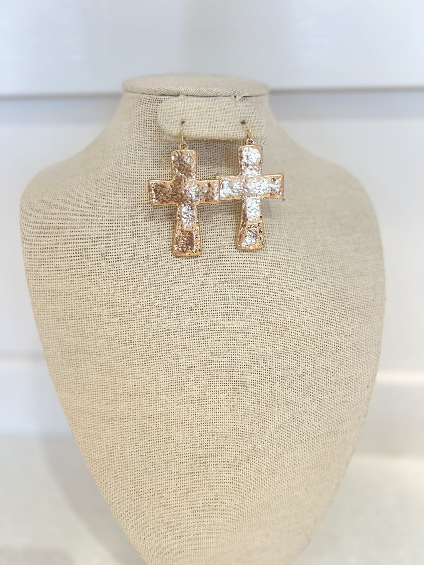 Matte Gold Cross Earrings