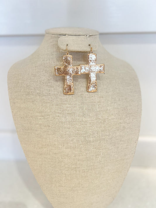 Matte Gold Cross Earrings