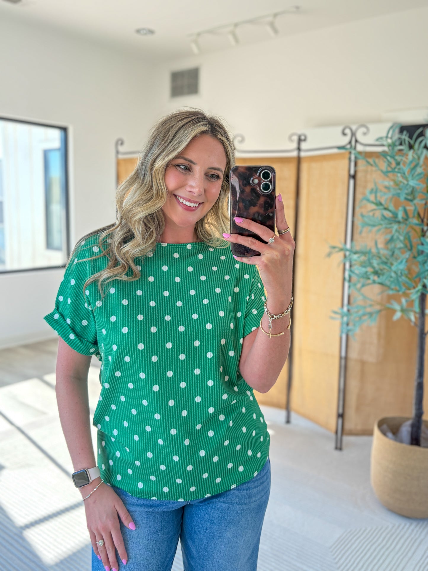 Polka Dot Ribbed Top