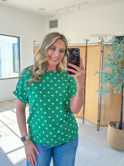 Polka Dot Ribbed Top