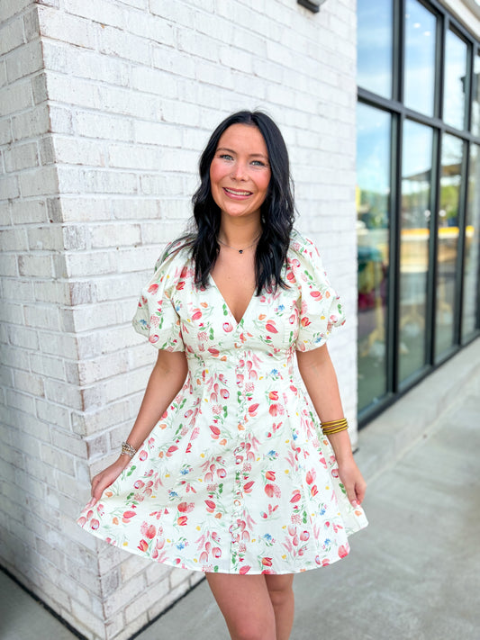 Tulip Puff Sleeve Mini Dress