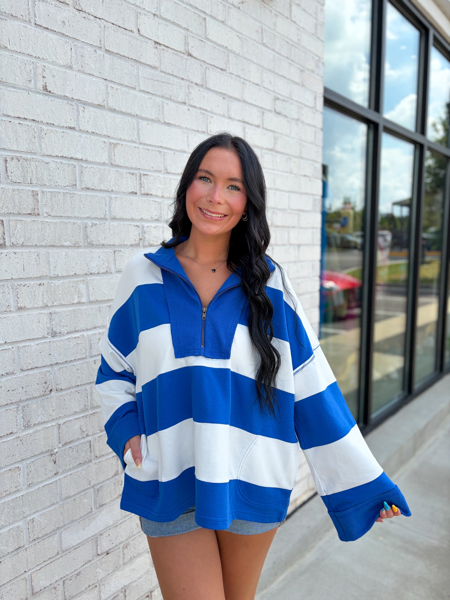 Striped Quarter Zip Pullover