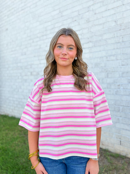 ￼Lenna Striped Basic Tee