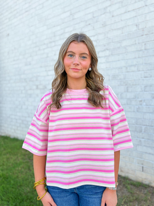 ￼Lenna Striped Basic Tee