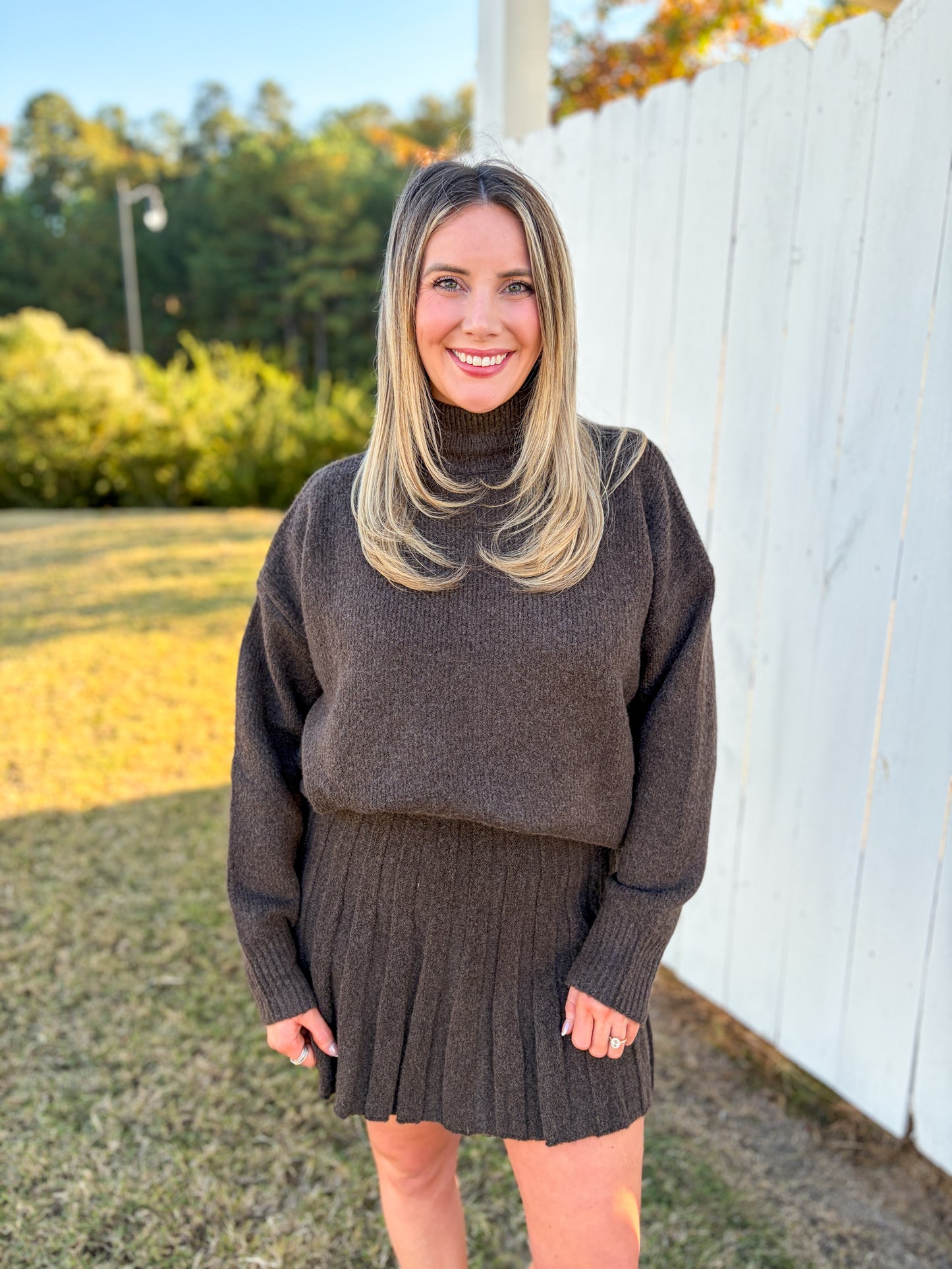 Mock Neck Sweater Skirt Set