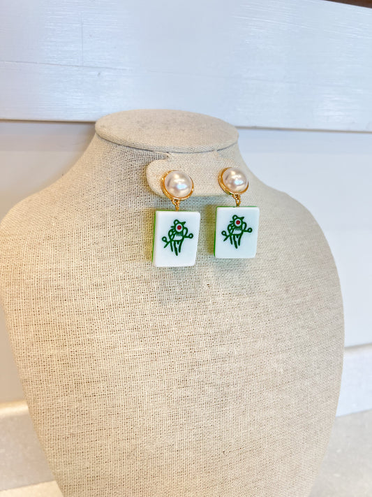 Bam Mahjong Tile Earrrings