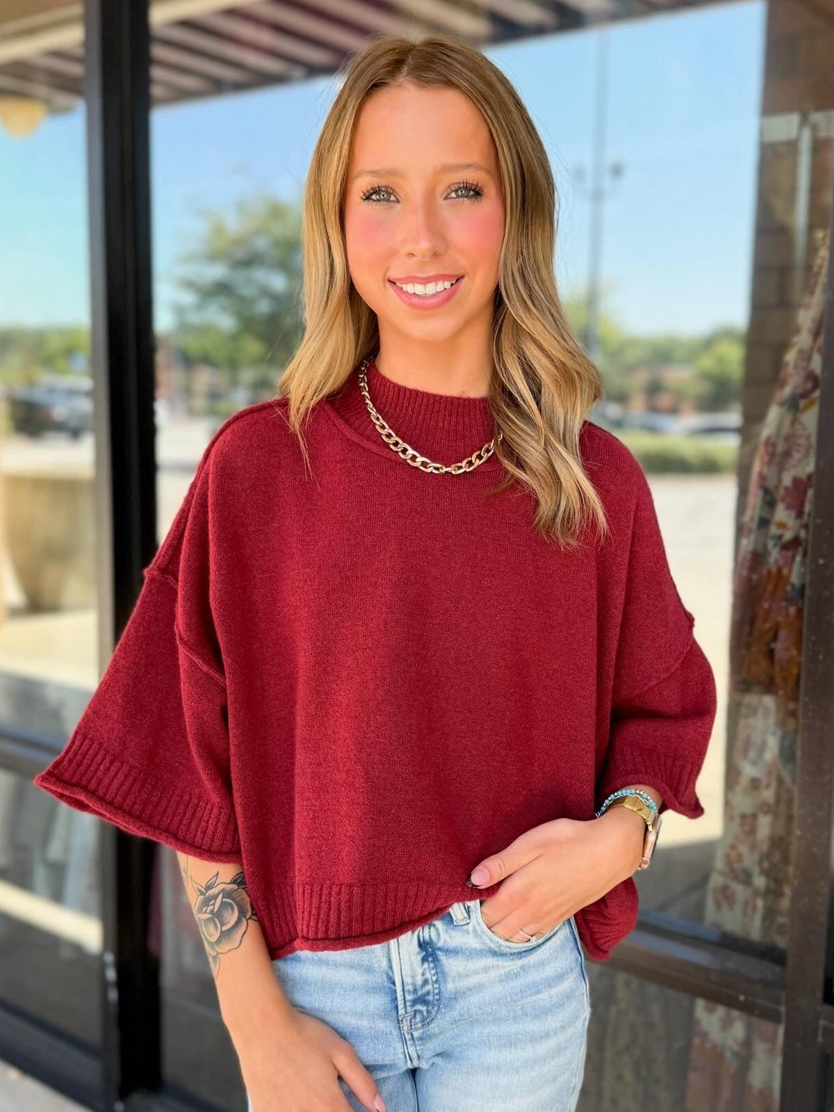 Mock Neck Quarter Sleeve Top