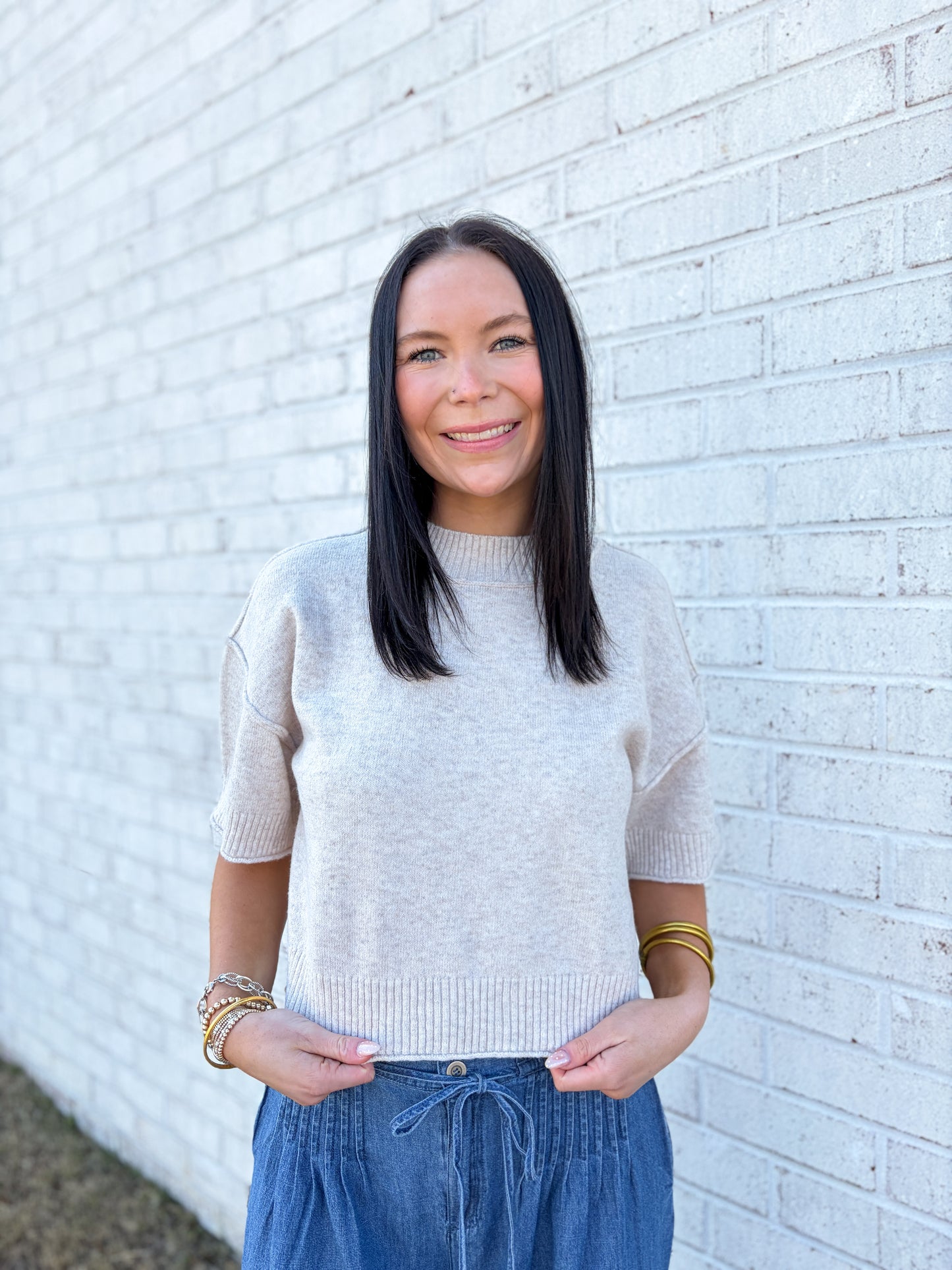 Mock Neck Quarter Sleeve Top