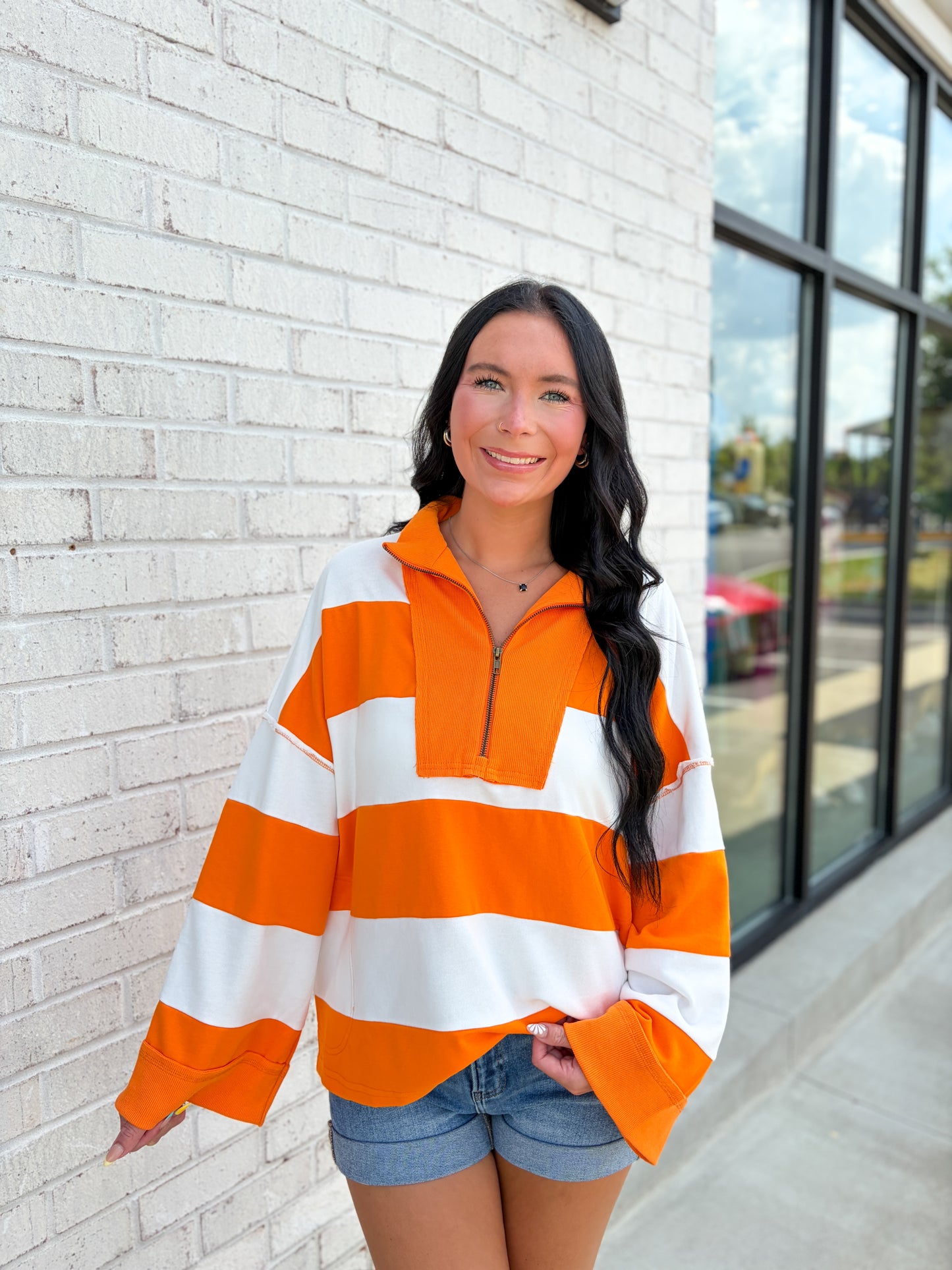 Striped Quarter Zip Pullover