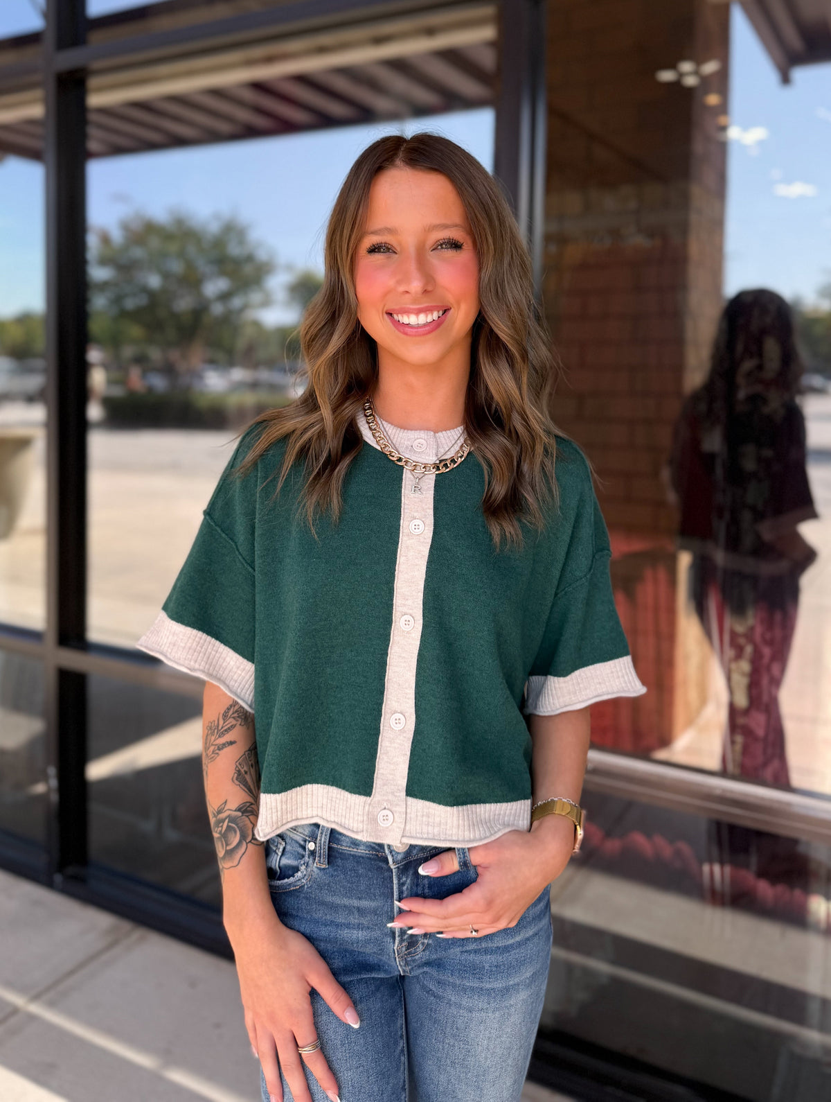 Button Up Quarter Sleeve Cardigan