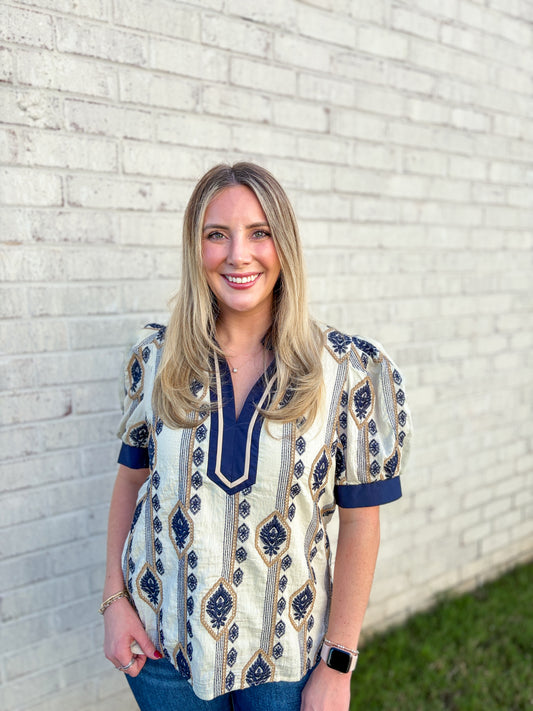 Printed Puff Sleeve Top