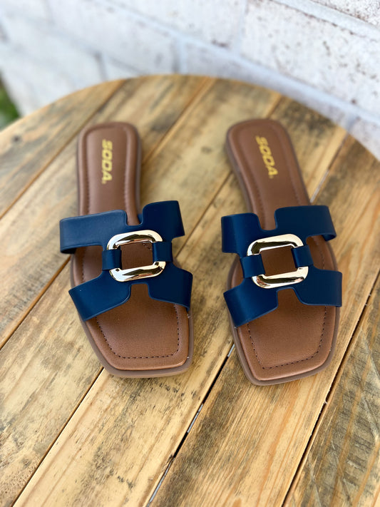 Feng Navy Buckle Sandal