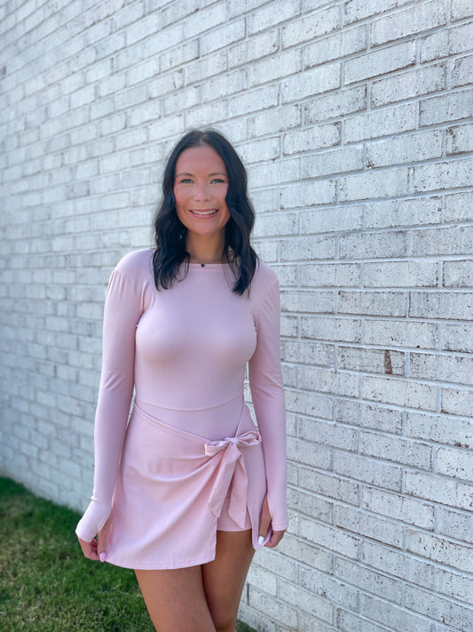 Long Sleeve Front Tie Athletic Dress