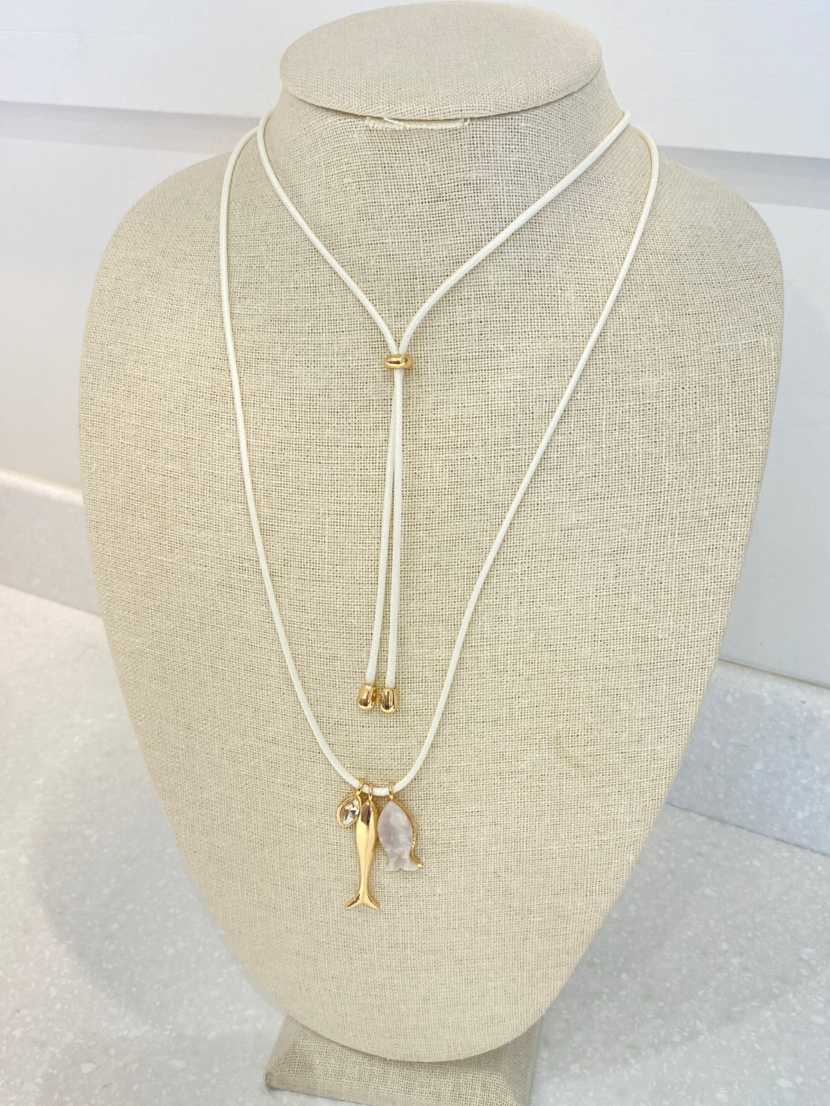 White Fish Pendant Rope Necklace