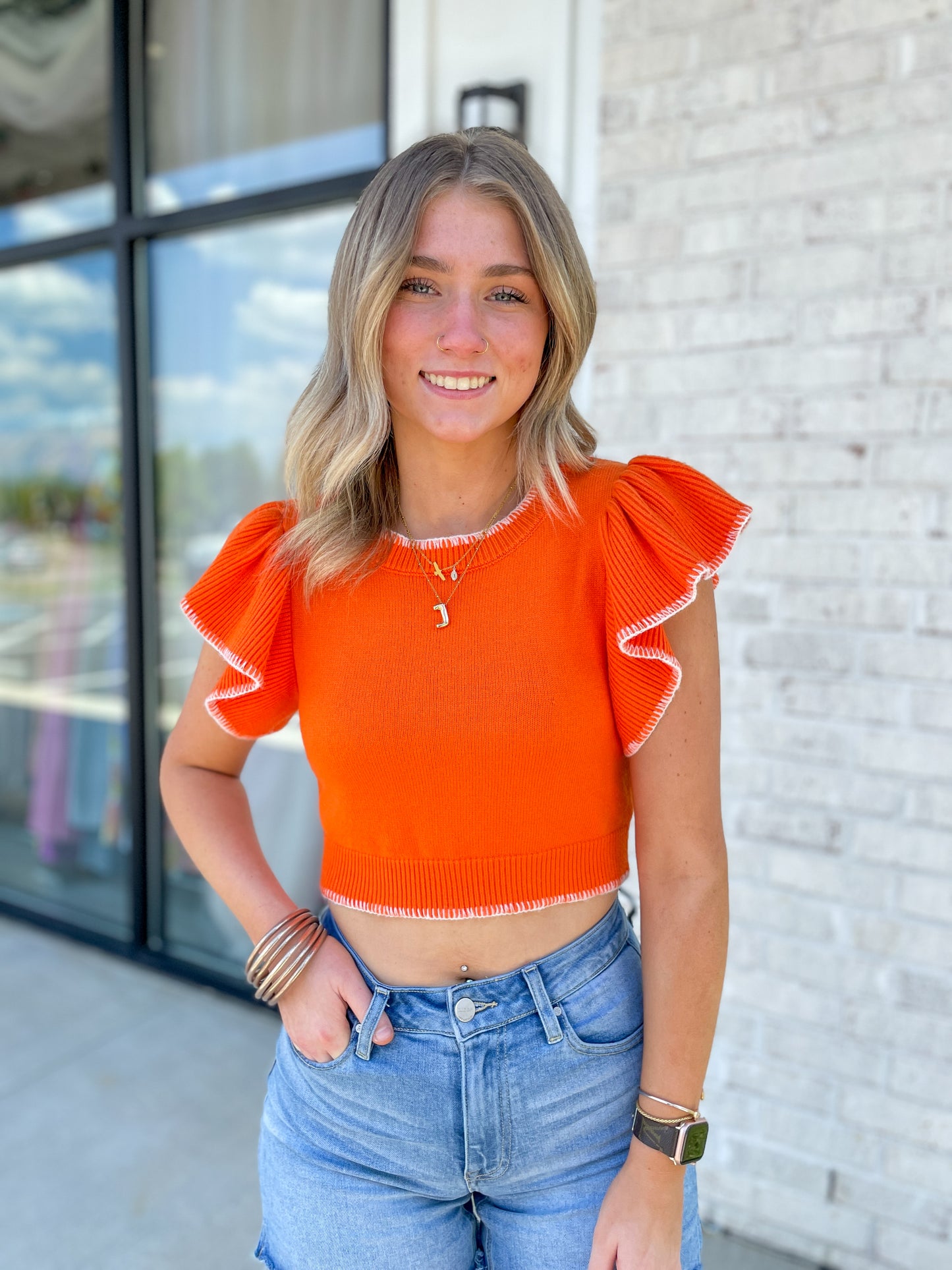 Kate Flutter Sleeve Sweater Top