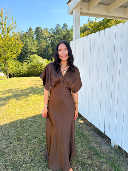 Silk V-Neck Maxi Dress