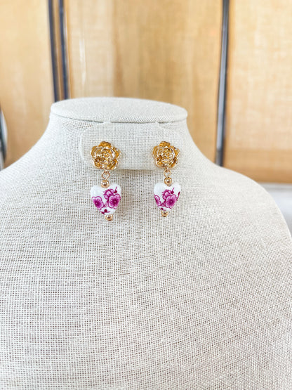 Stud Drop Heart Earrings