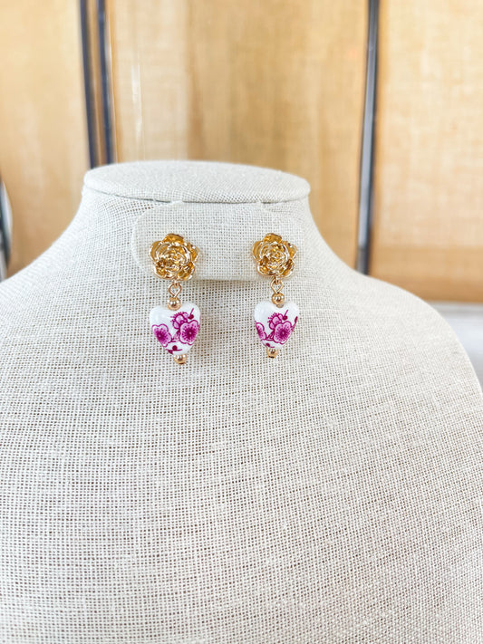 Stud Drop Heart Earrings