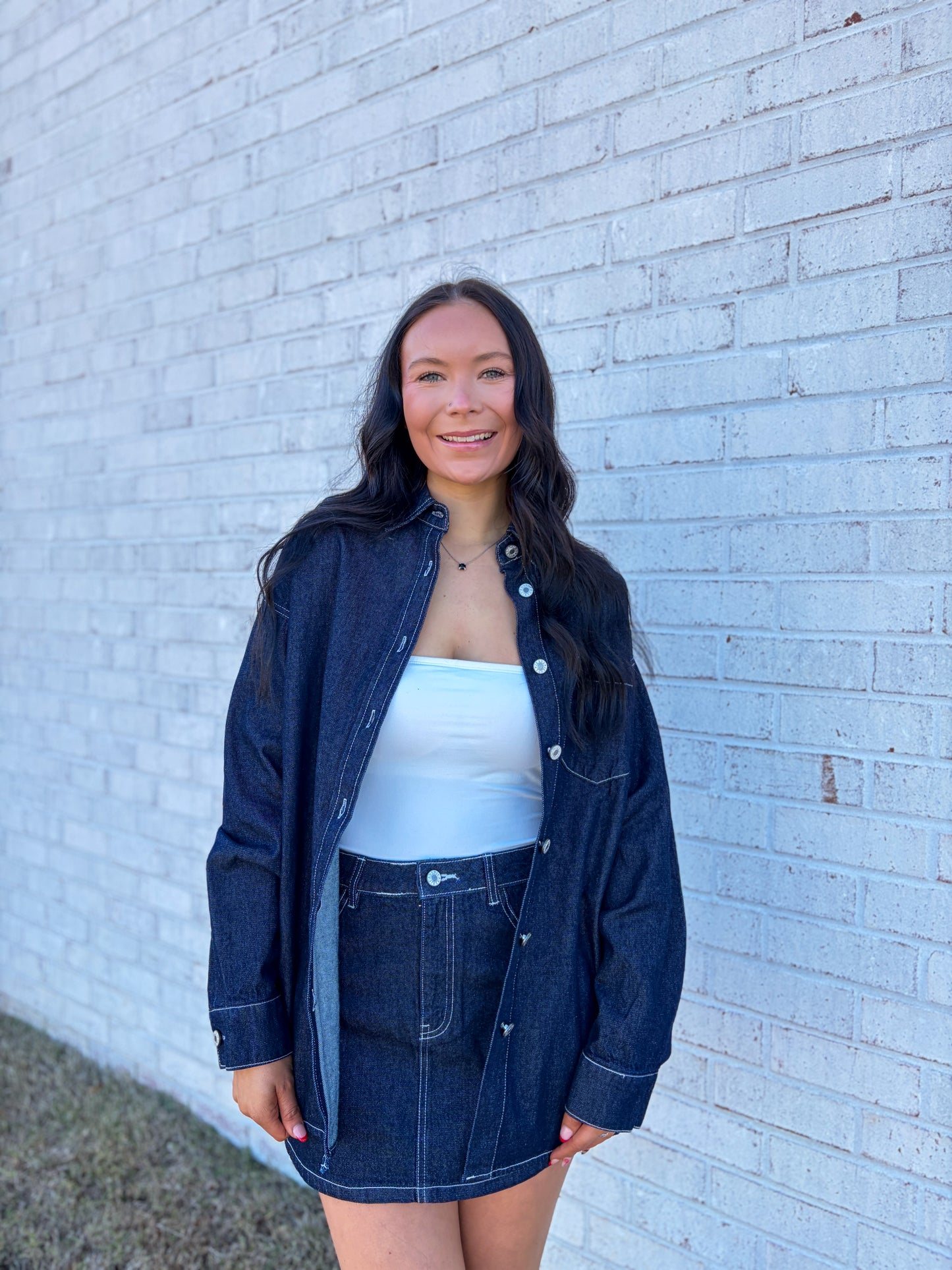 Oversized Denim Mini Skirt Set