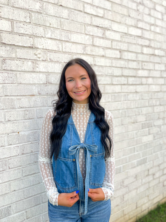 Denim Bow Tie Vest
